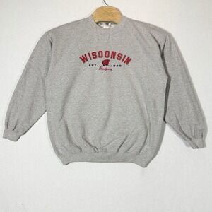 Lee Sport Wisconsin Badgers Crewneck Sweatshirt Gray Embroidered NCAA Vintage
